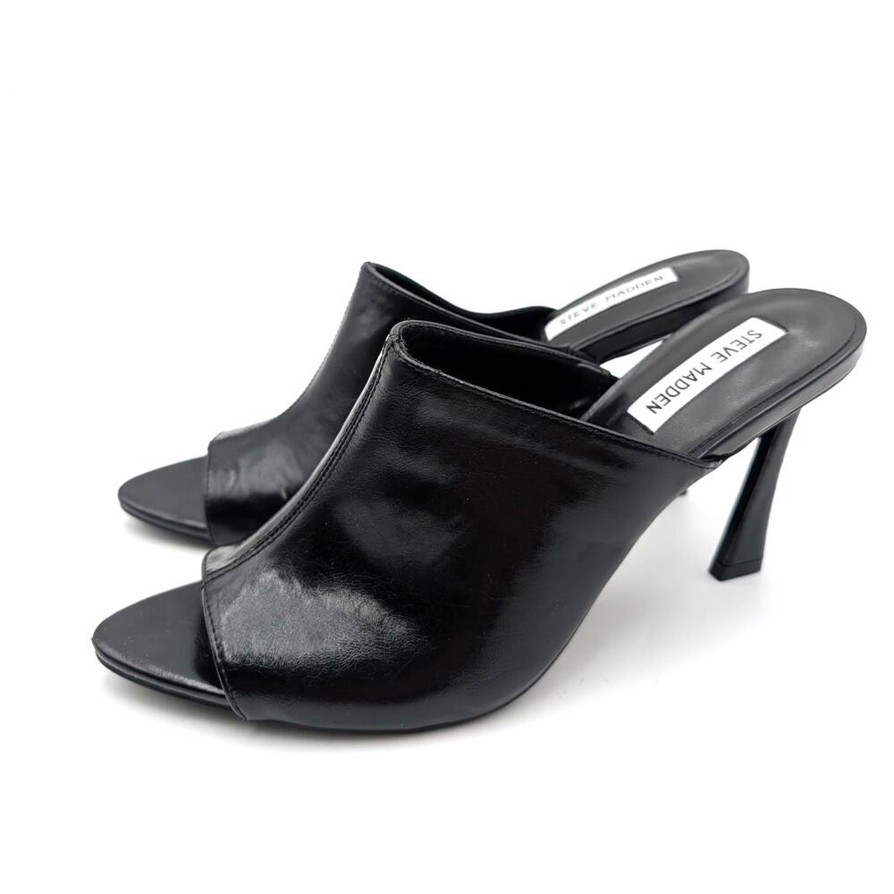 Steve Madden Dayla Peep Toe Heel Mule Women's Black Leather Size US10M EU40.5